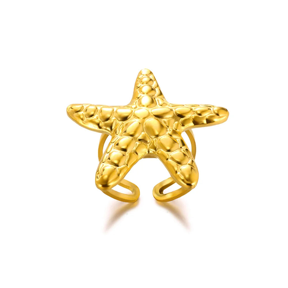 Summer Starfish Rings for Women Girls Opening Stainless Steel Ring 2024 Trend Female Beach Jewelry Daily Accessories anillos