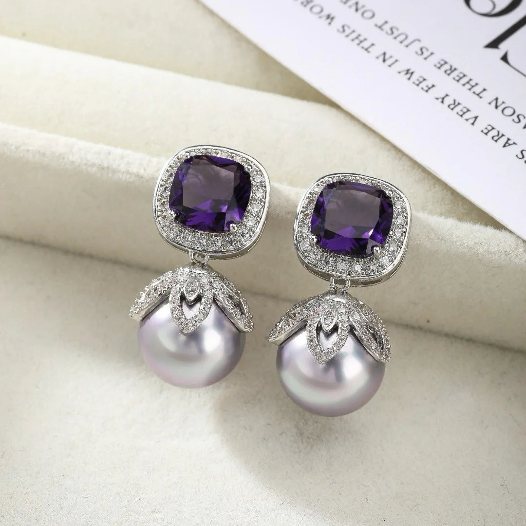 Bilincolor Romantic Love Colored Zircon Pearl Earrings for Women