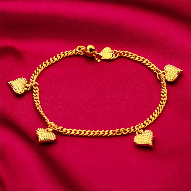 Yellow Gold Color Charm Bracelets For Women Multi Hearts Keys Stars Chain Bracelet Wristband Pulsera Femme Trendy Jewelry Gifts