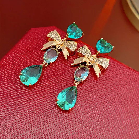 Bilincolor Zircon Bow Heart Droplet Earrings