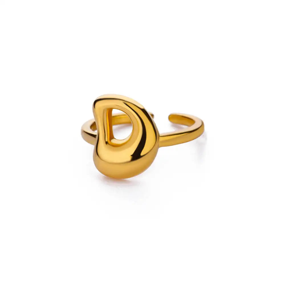 Chunky Initial Letter Rings for Women Gold Color Stainless Steel Ring Classic Alphabet Jewelry Finger Accessories anillos mujer