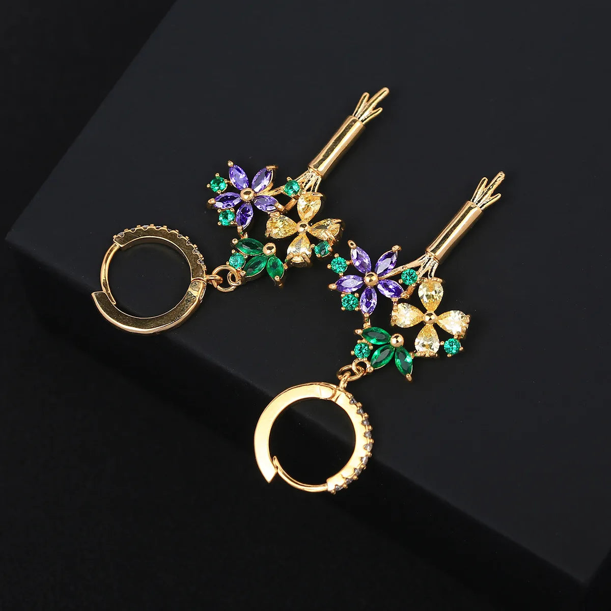 Luxury Zircon Delicate Yellow Blue Flower Earrings For Women or Girls  Chrismas' Gift