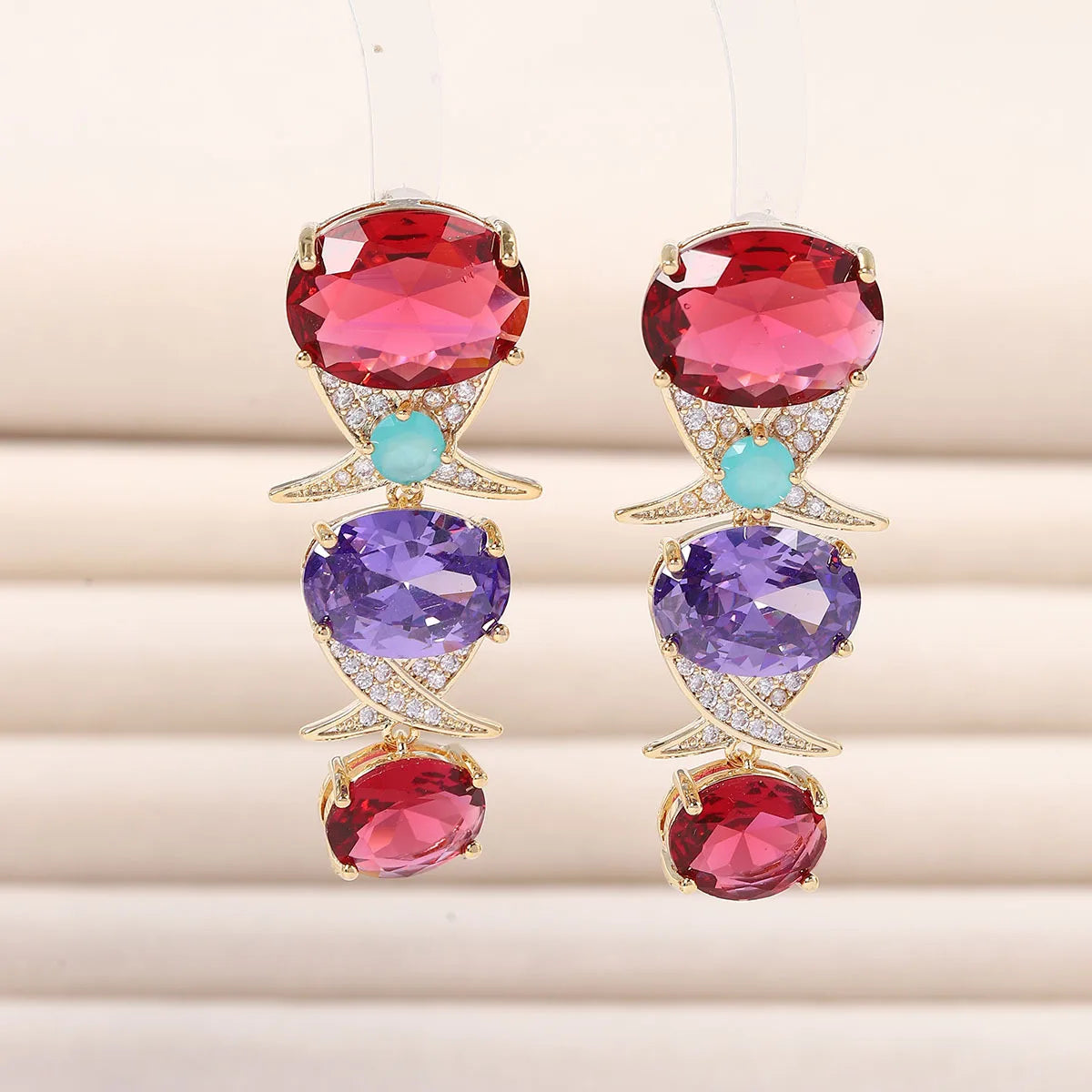 Bilincolor Colored Large Zircon Fashion Personality Cross Earrings For Women