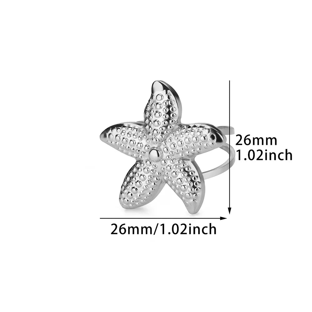 Summer Starfish Rings for Women Girls Opening Stainless Steel Ring 2024 Trend Female Beach Jewelry Daily Accessories anillos