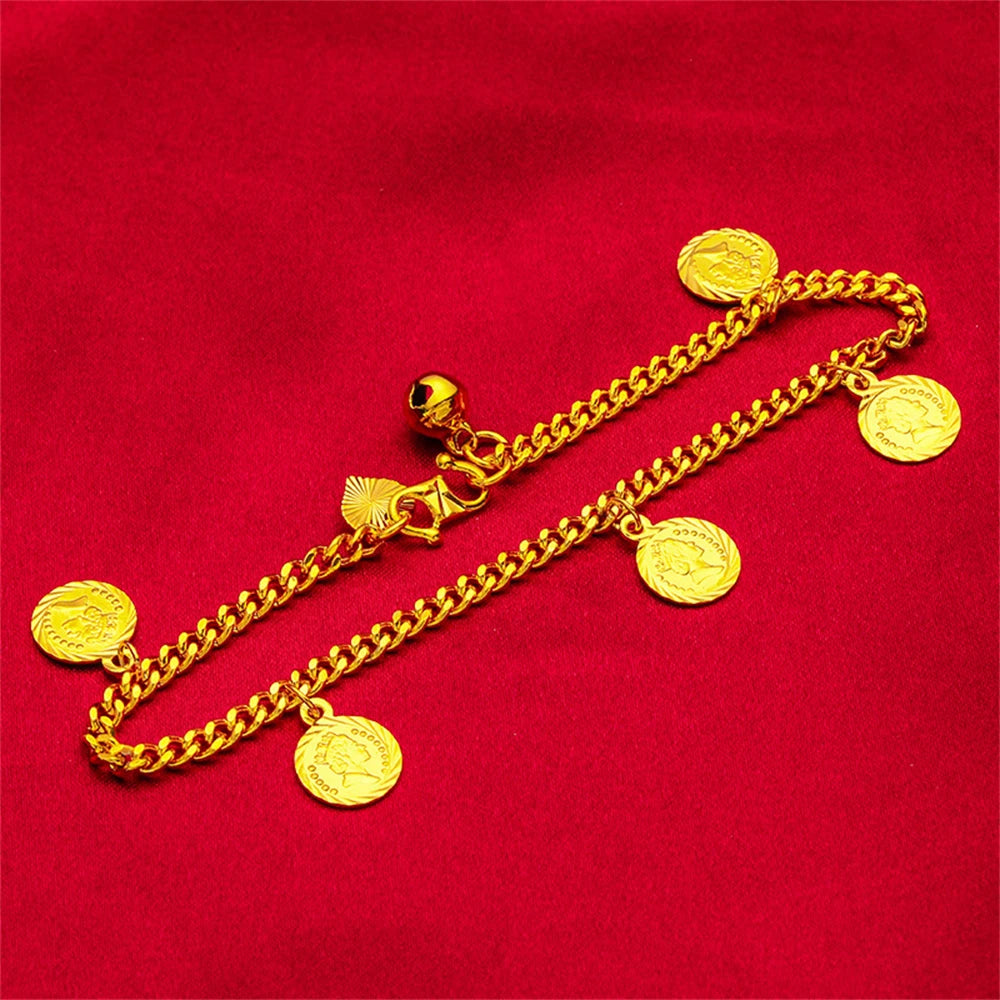 Women's Hand Bracelets Gold Color Round Coin Charm Bracelet Chain 18.5cm Pulsera Femme Wristband Retro Jewelry Accessories Gifts