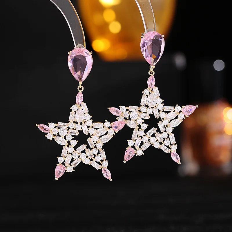 Bilincolor Light Luxury  Fashion  Zircon Five Star Earrings  for Wedding or Party