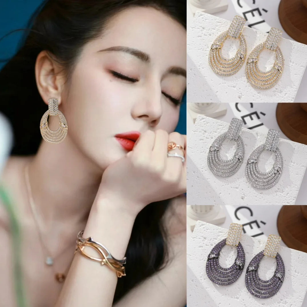 Bilincolor Fashionable Line Elliptical Light Luxury Zircon Earrings for Women