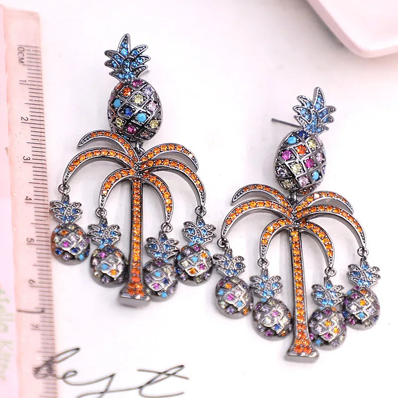 Bilincolor Micro Inlaid Zircon Pineapple Tree Earrings For Women