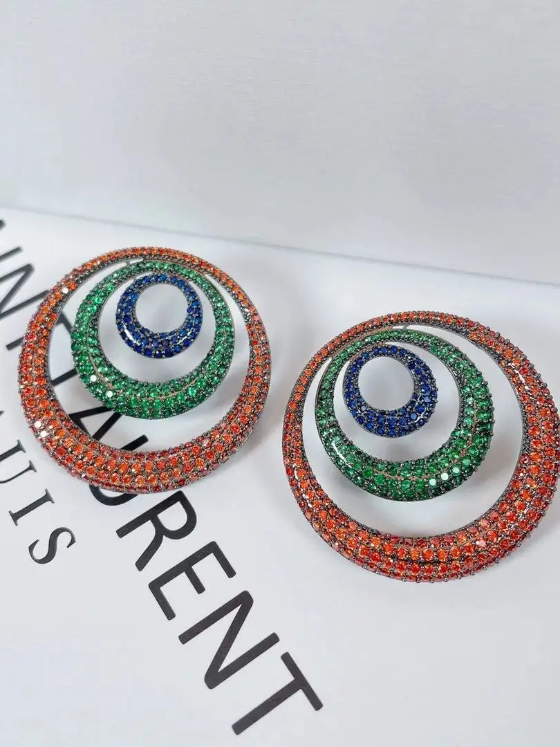 Bilincolor Hollowed-out Color-inlaid Zircon Geometric Round Light Luxury Earrings For Women