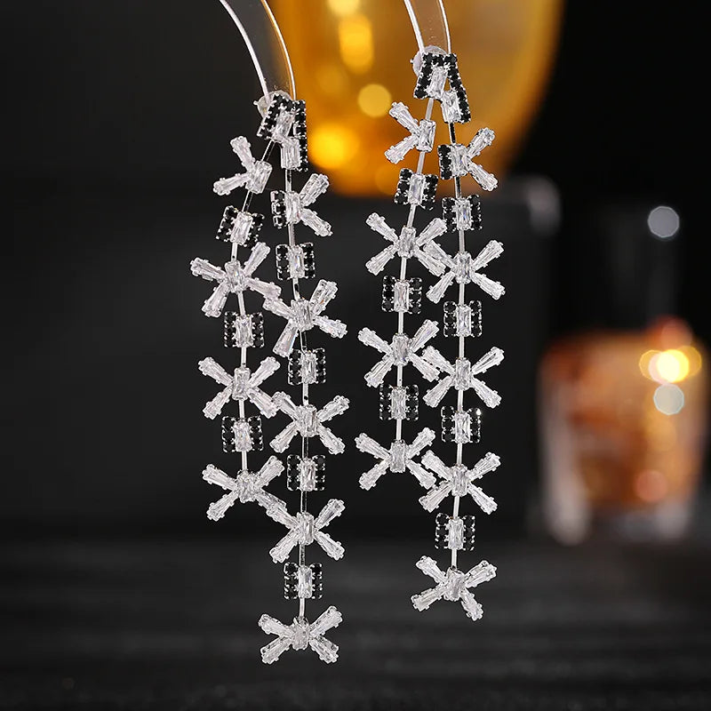 Bilincolor Dress Banquet Zircon Flower Long Style  Earrings  for Chrismas’ Gift