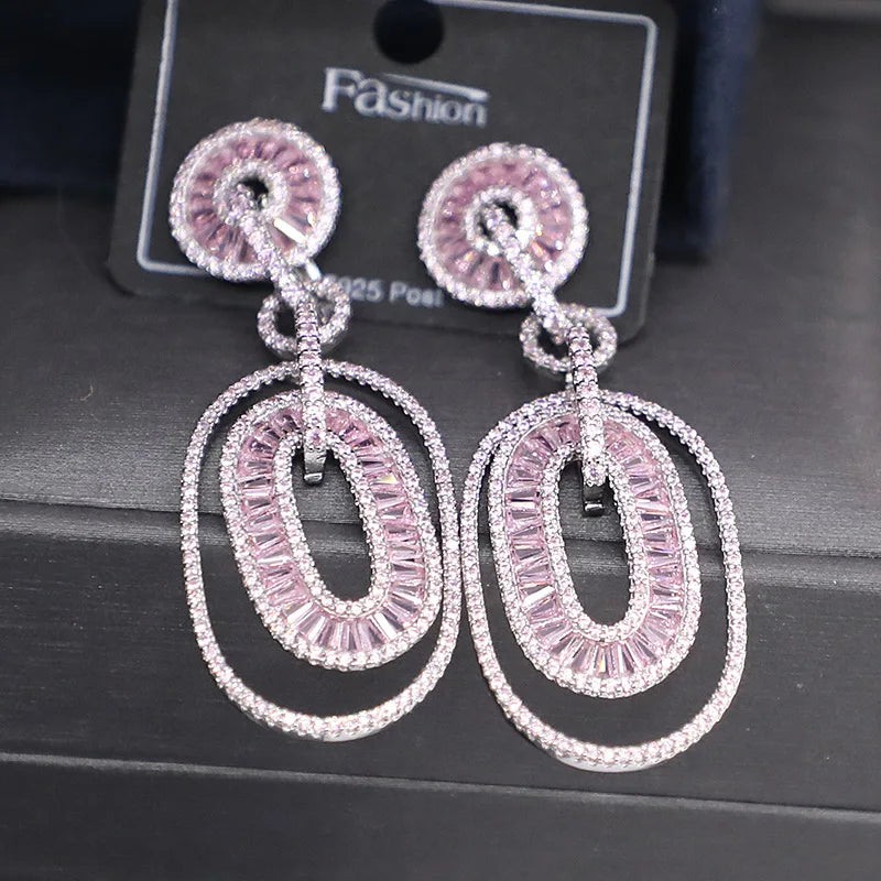 Bilincolor Micro-set Zircon Hollow Oval Ring Earrings for Women