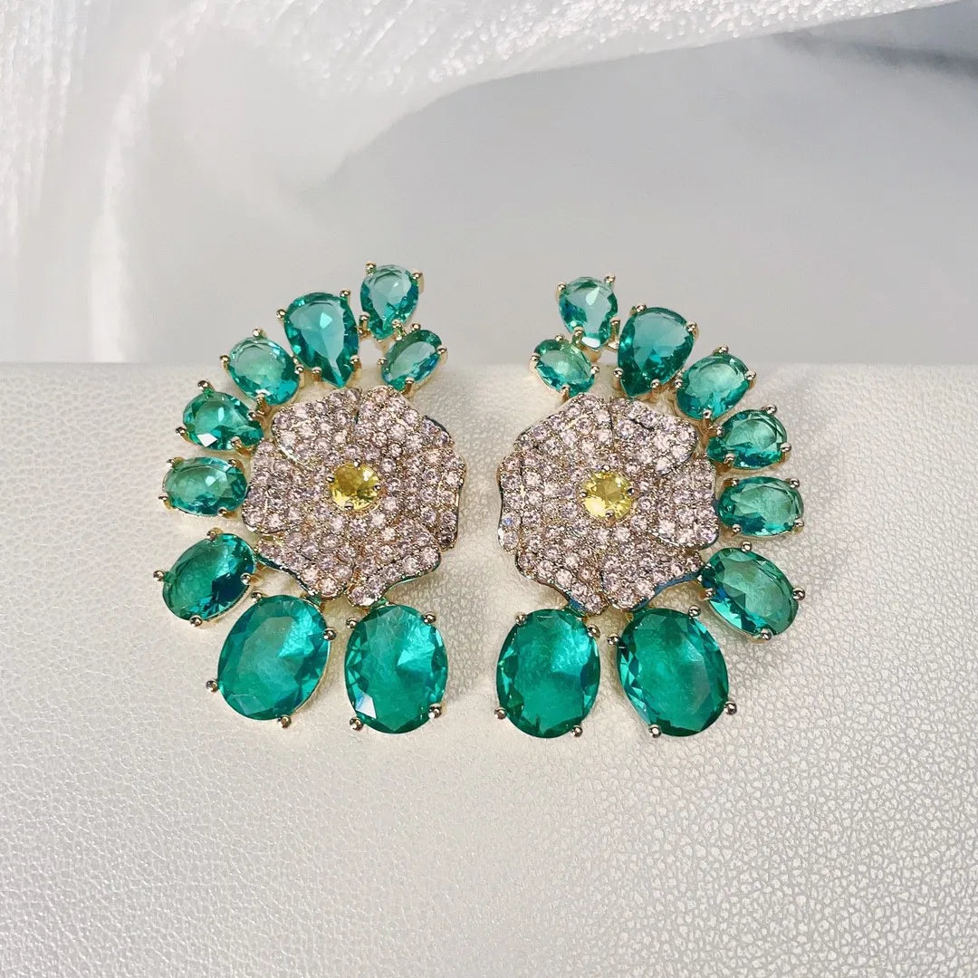 Bilincolor Fashion Fresh and Colorful Zircon Flower Earrings for Women