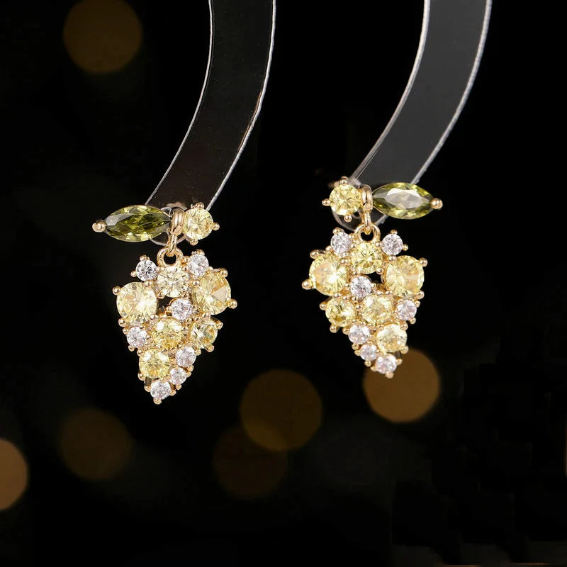 Bilincolor Light Luxury Zircon Sweet Grape Earrings for  For Women or Girls'  Christmas Gift