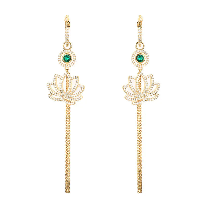 Luxury and Fashionable  Lotus Shaped Zircon Earrings For Women or Girls' Gift