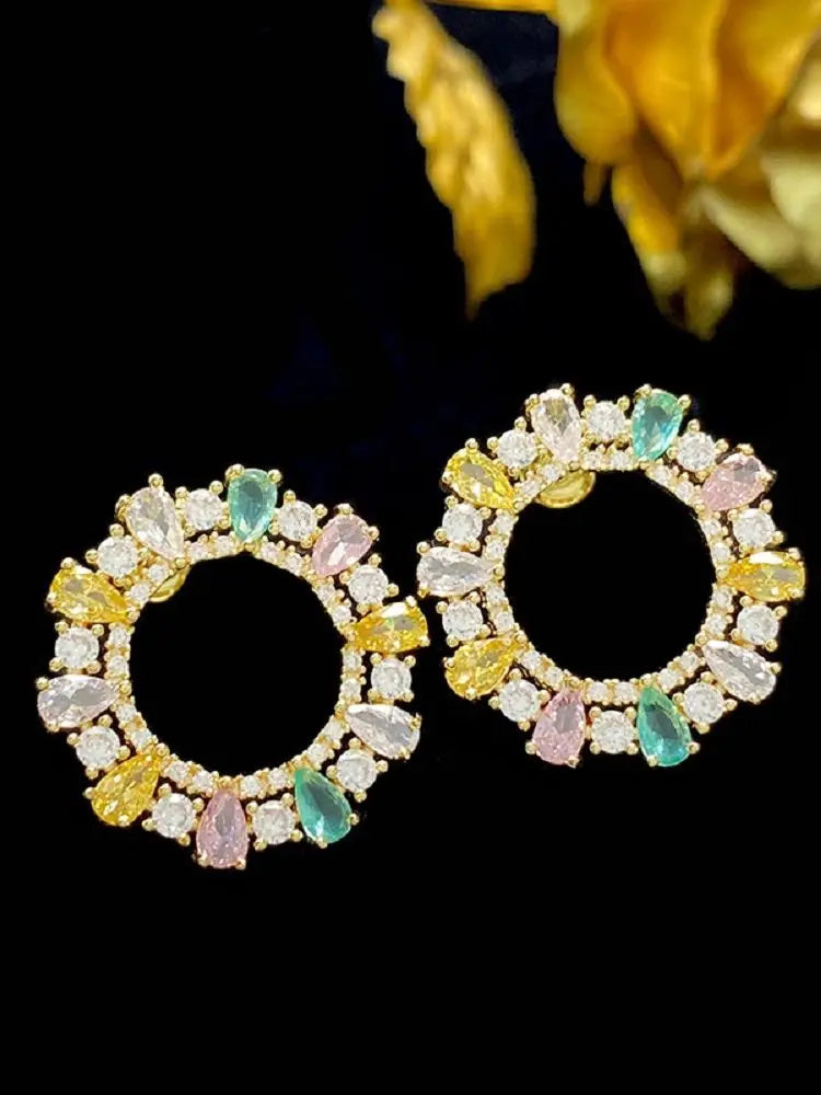 Bilincolor Light Luxury Colored Zircon Ring Earrings for Women