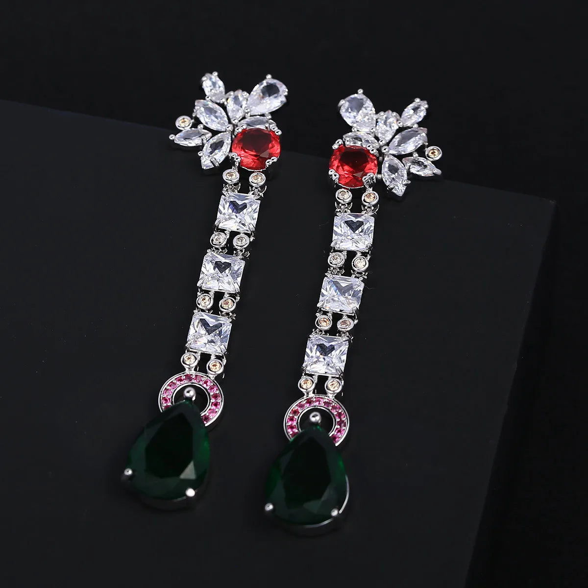 Luxury and Fashionable  Zircon Personalized Flower Shaped Water Drop Earrings For Women or Girls'  Christmas Gift