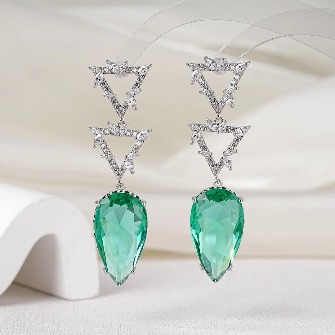 Bilincolor Fashionable and Luxury Water Drop Colored Zircon Earrings For Women