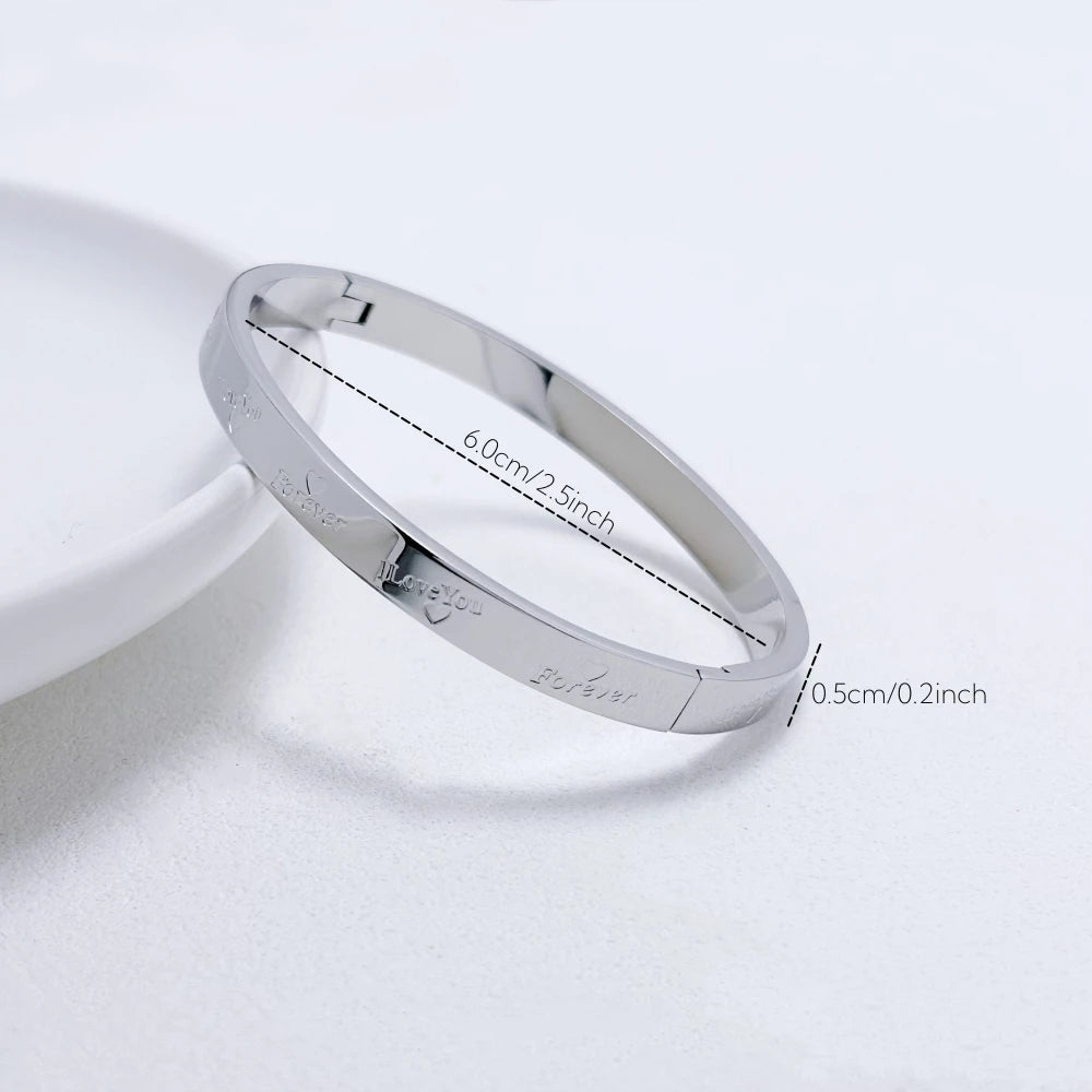 Women's Hand Bracelets Stainless Steel Gold/ Silver Color 5mm Love Letter Cuff Bangles Wristband Waterproof High Quality Jewelry