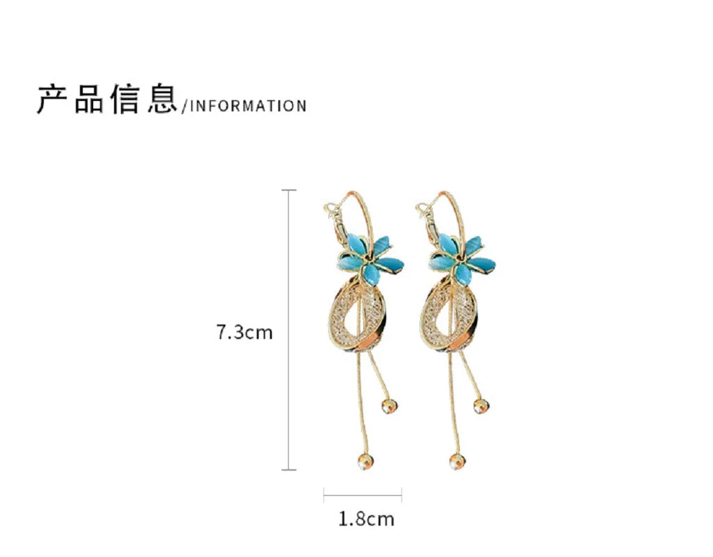 Bilincolor Zircon Cat's Eye Flower Mesh Tassel Earrings for Women