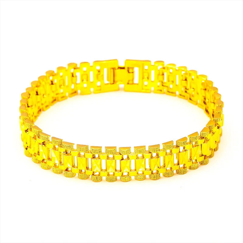 Yellow Gold Color Link Chain Bracelets For Man 12mm Box Chain Charm Bracelet & Bangles Wristband Pulseira Hiphop Jewelry Gifts