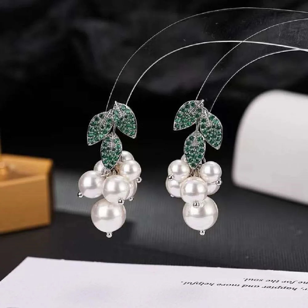 Bilincolor Light luxury and Exquisite Micro Inlaid Zircon Pearl Grape Earrings  for Women