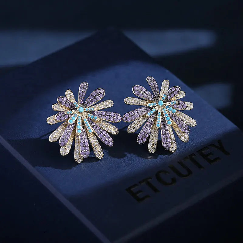 BIlincolor Bright Fireworks Zircon Earrings  For Women or Girls  Chrismas' Gift