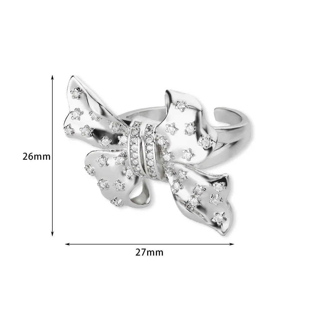 Luxury Design Bow-knot Rings for Women Waterproof Stainless Steel Ring Vintage Zircon Aesthetic Jewelry Finger Accessories mujer