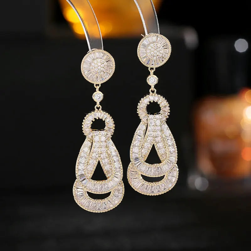 Bilincolor Fashionable Zircon Inlaid Design Knot Earrings for Gift