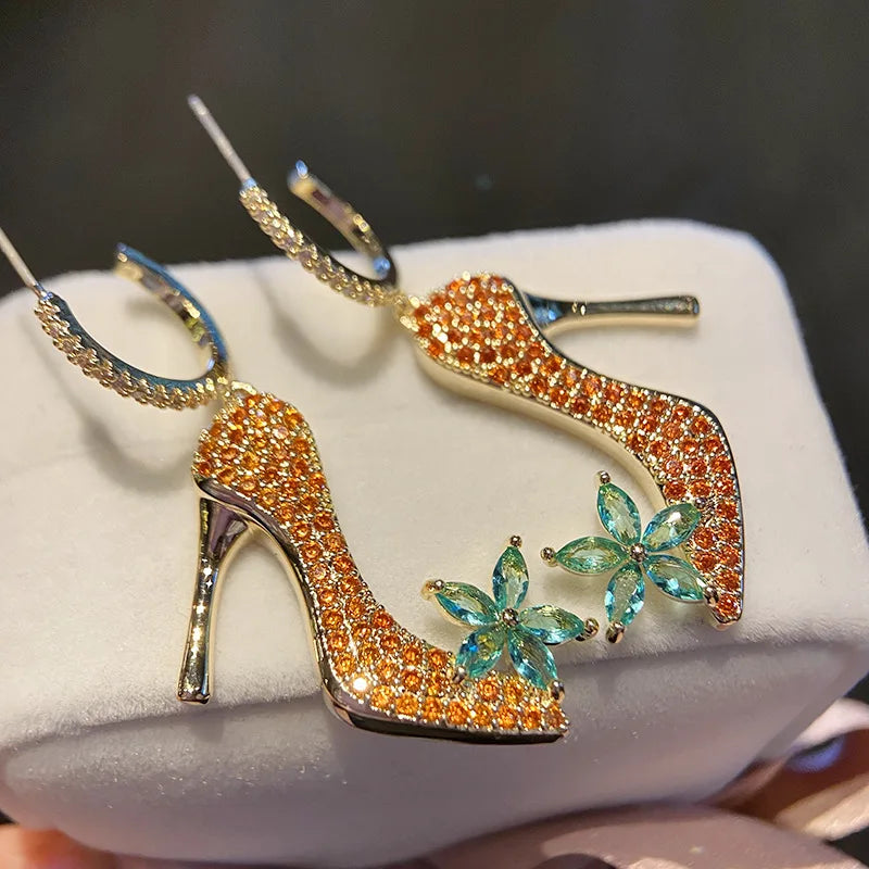 Zircon Light Luxury  Creative Design High Heels Earrings for Woman