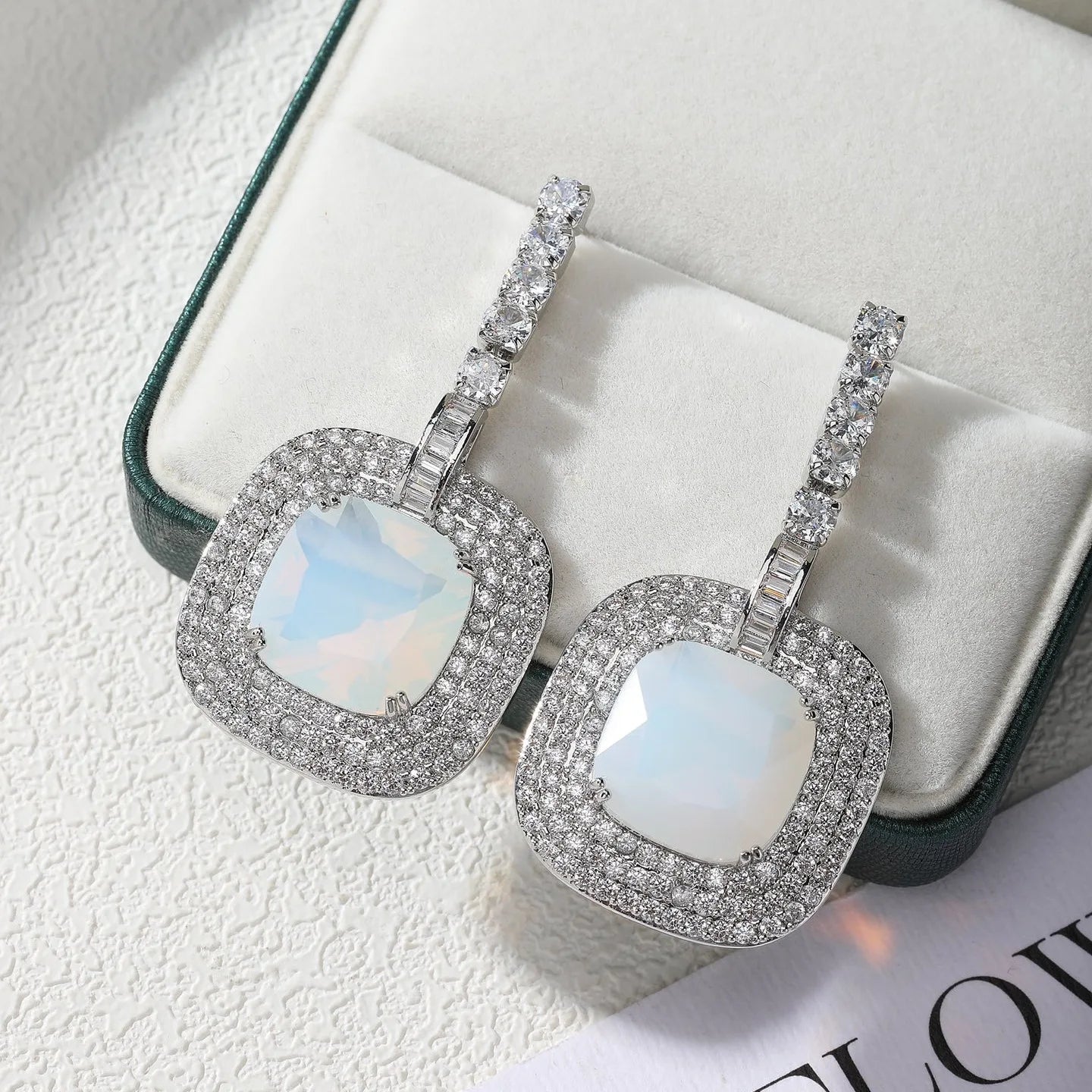 Bilincolor Light Luxury Square Jelly Zircon Pendant Necklace Earrings for Women