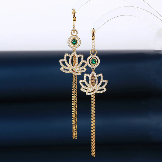 Luxury and Fashionable  Lotus Shaped Zircon Earrings For Women or Girls' Gift