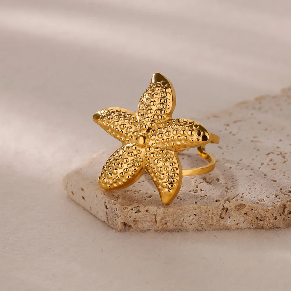 Summer Starfish Rings for Women Girls Opening Stainless Steel Ring 2024 Trend Female Beach Jewelry Daily Accessories anillos