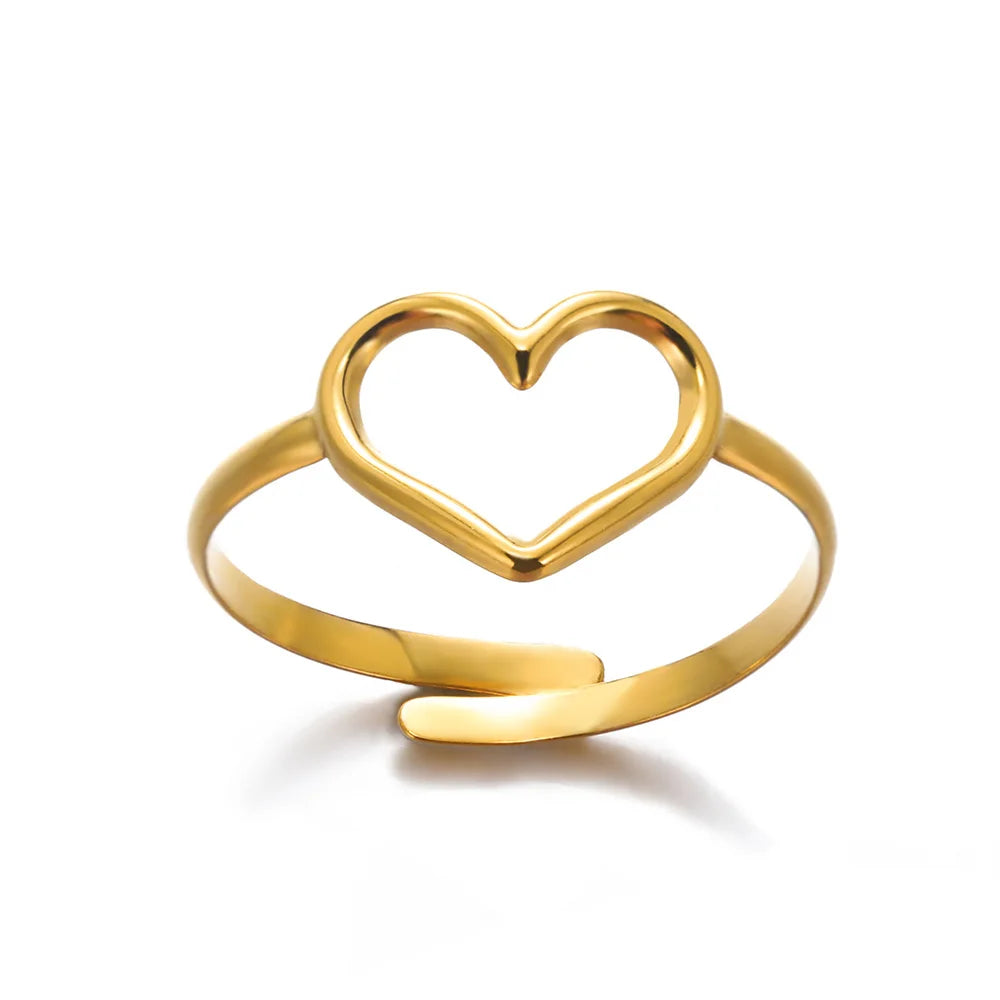 Heart Rings for Women Grils Gold Color Adjustable Stainless Steel Ring 2024 Trend Luxury Wedding Couple Jewelry anillos mujer