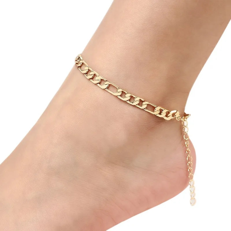 18k Rose Gold Color 4mm Figaro Link Chain Bracelets on Leg Anklet Foot Accessories Barefoot Sandals Jewelry