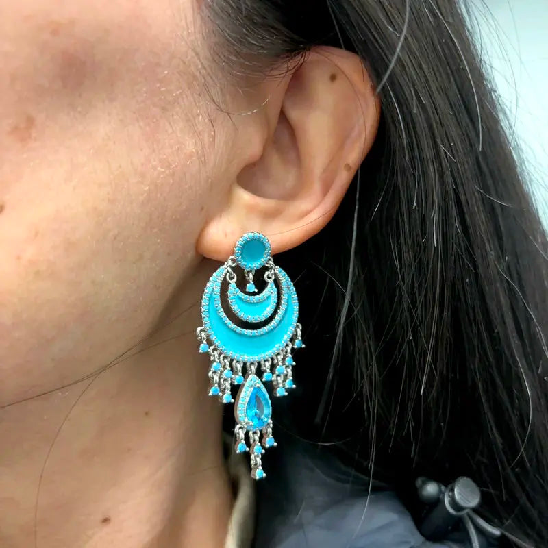 Bilincolor Sea Blue Moon Tassel Earrings For Women