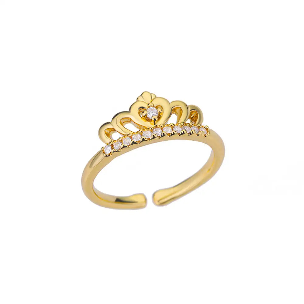 Zircon Crown Rings for Women Gold Color Opening Stainless Steel Ring Cubic Zirconia Wedding Aesthetic Jewelry freeshiping items