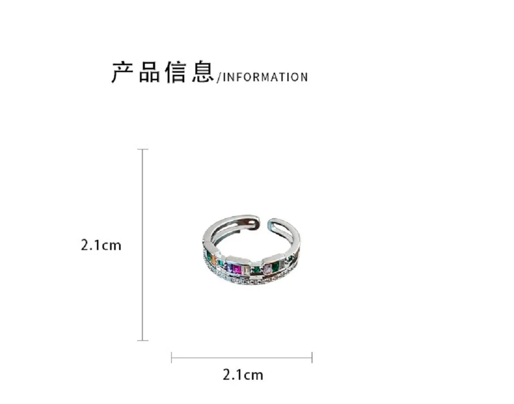 Bilincolor Colored Square Zircon Double Ring Open Ring