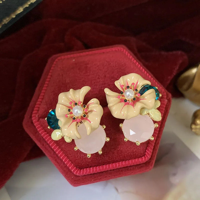 Bilincolor  Enamel 3D Flower Earrings for Women