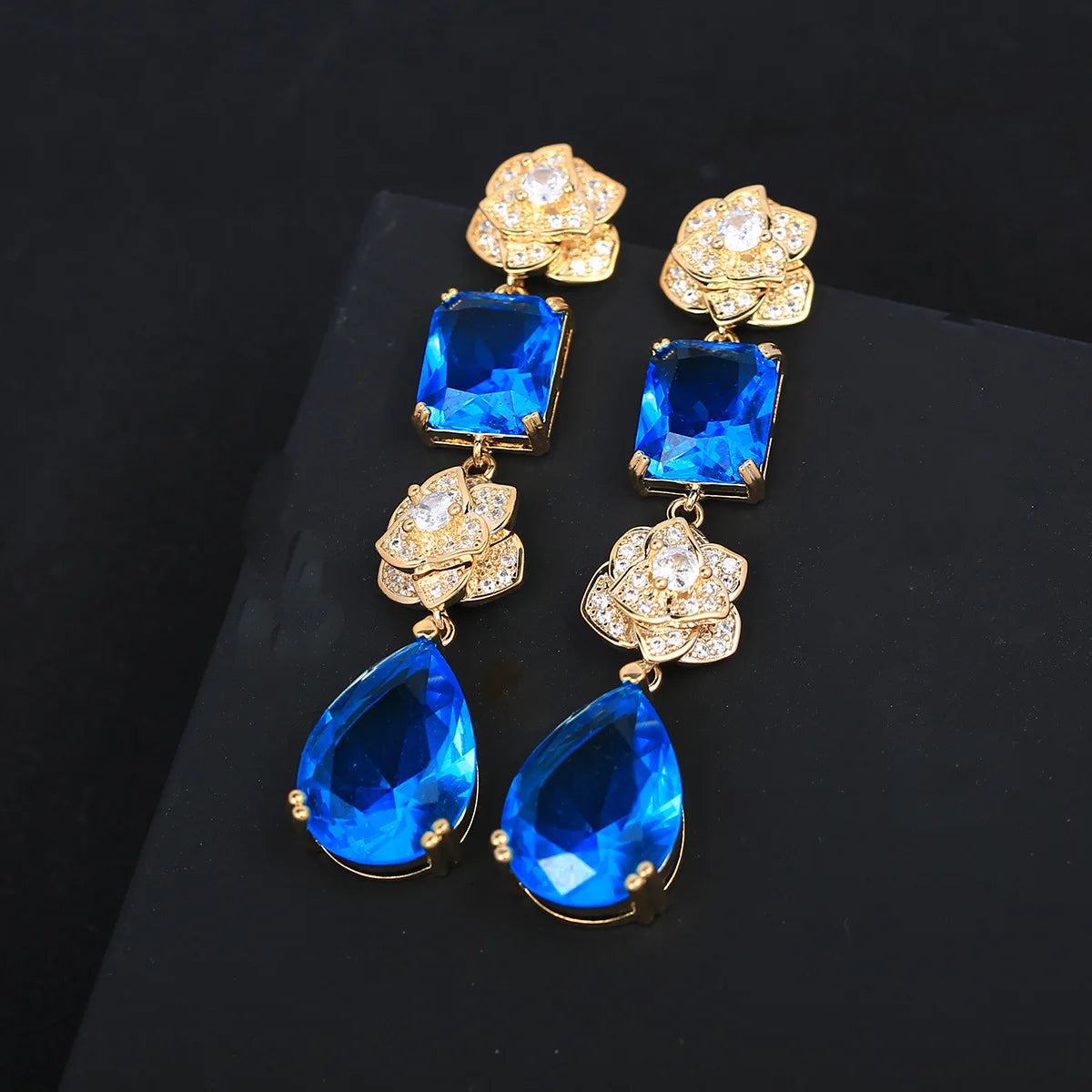 Light Luxury Flower Zircon Water Drop Earrings For Women or Girls  Chrismas' Gift