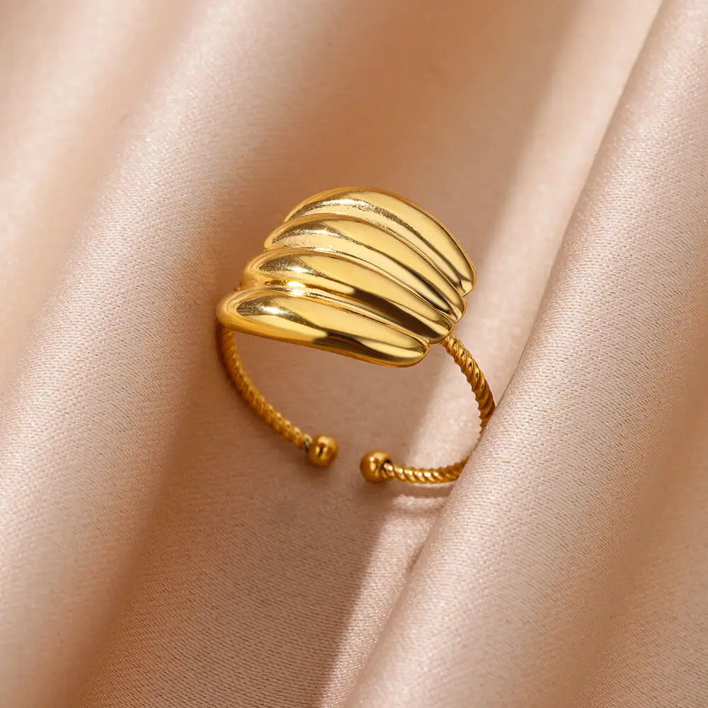 Stripe Rings for Women Gold Color Stainless Steel Ring 2024 Trend Couple Wedding Band Female Party Jewelry Finger Accessories