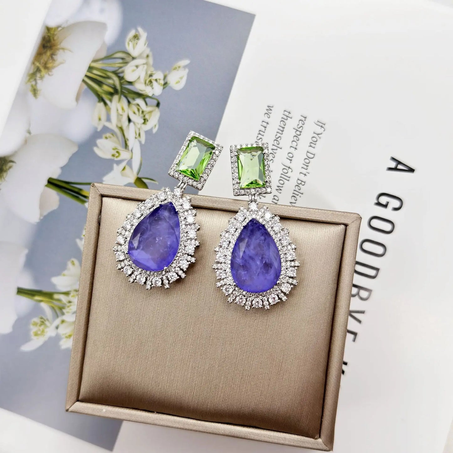 Bilincolor Geometric Water Droplet Shaped Colored Zircon Earrings For Women