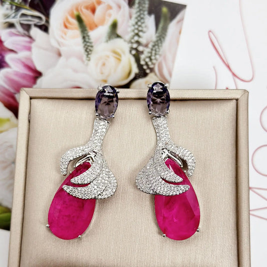 Bilincolor Three Dimensional Zircon Flower Leaf Earrings For Women