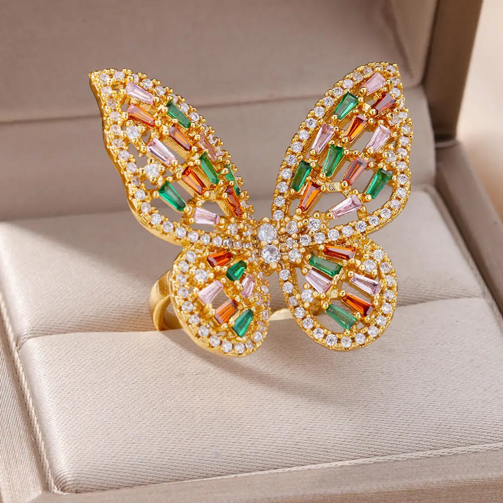 Luxury Butterfly Rings for Women Cubic Zirconia Gold Color Stainless Steel Ring 2024 Trend New in Wedding Jewerly anillos mujer