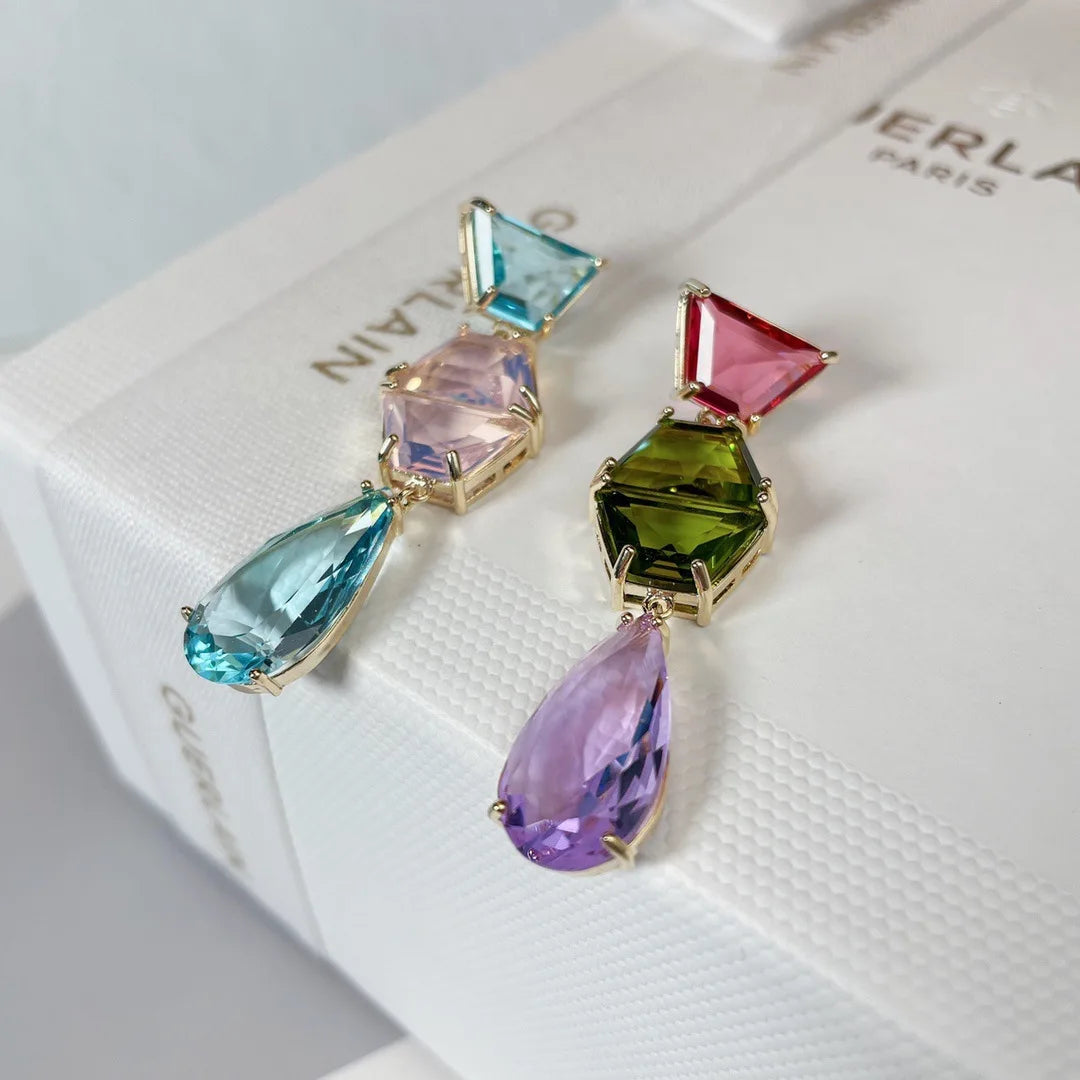 Bilincolor Geometric Colored Zircon Light Luxury Water Drop Shaped Earrings