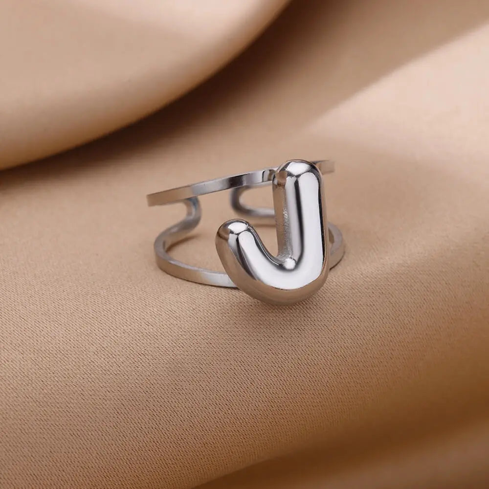 Initials Rings for Women Gold Color Stainless Steel Ring 2024 Trend Opening Couple Band Alphabet Letter Jewelry anillos mujer