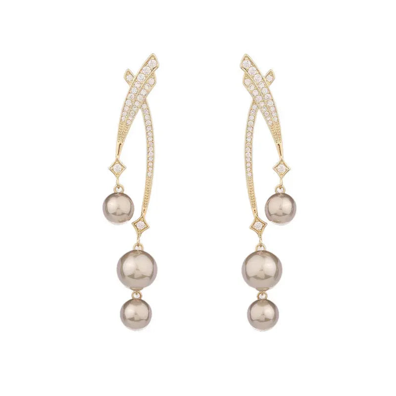 Bilincolor High Quality Cross Line Pearl Earrings for Wedding or Party