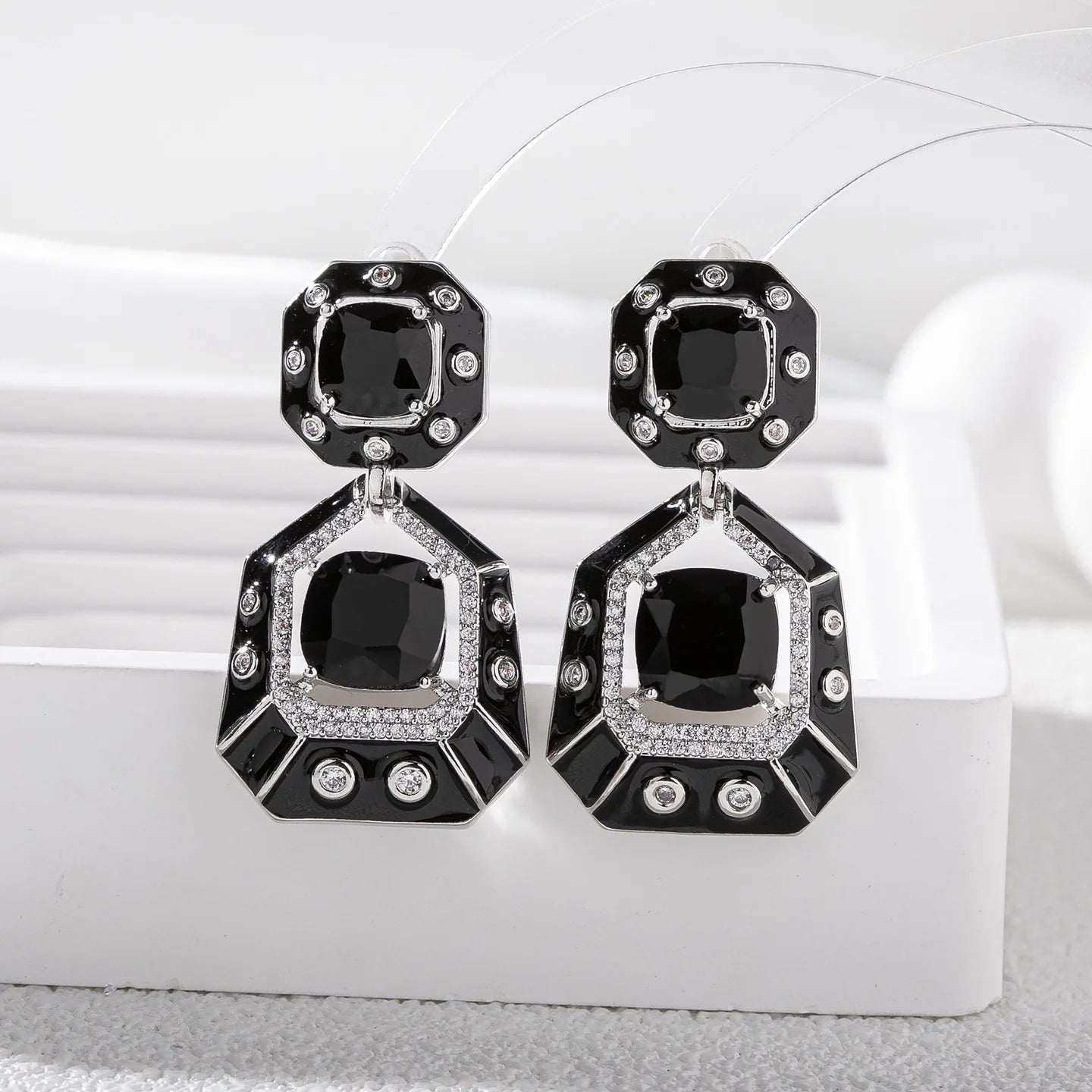 Bilincolor Geometric Zircon Quadrangle Light Luxury Earrings  for Women