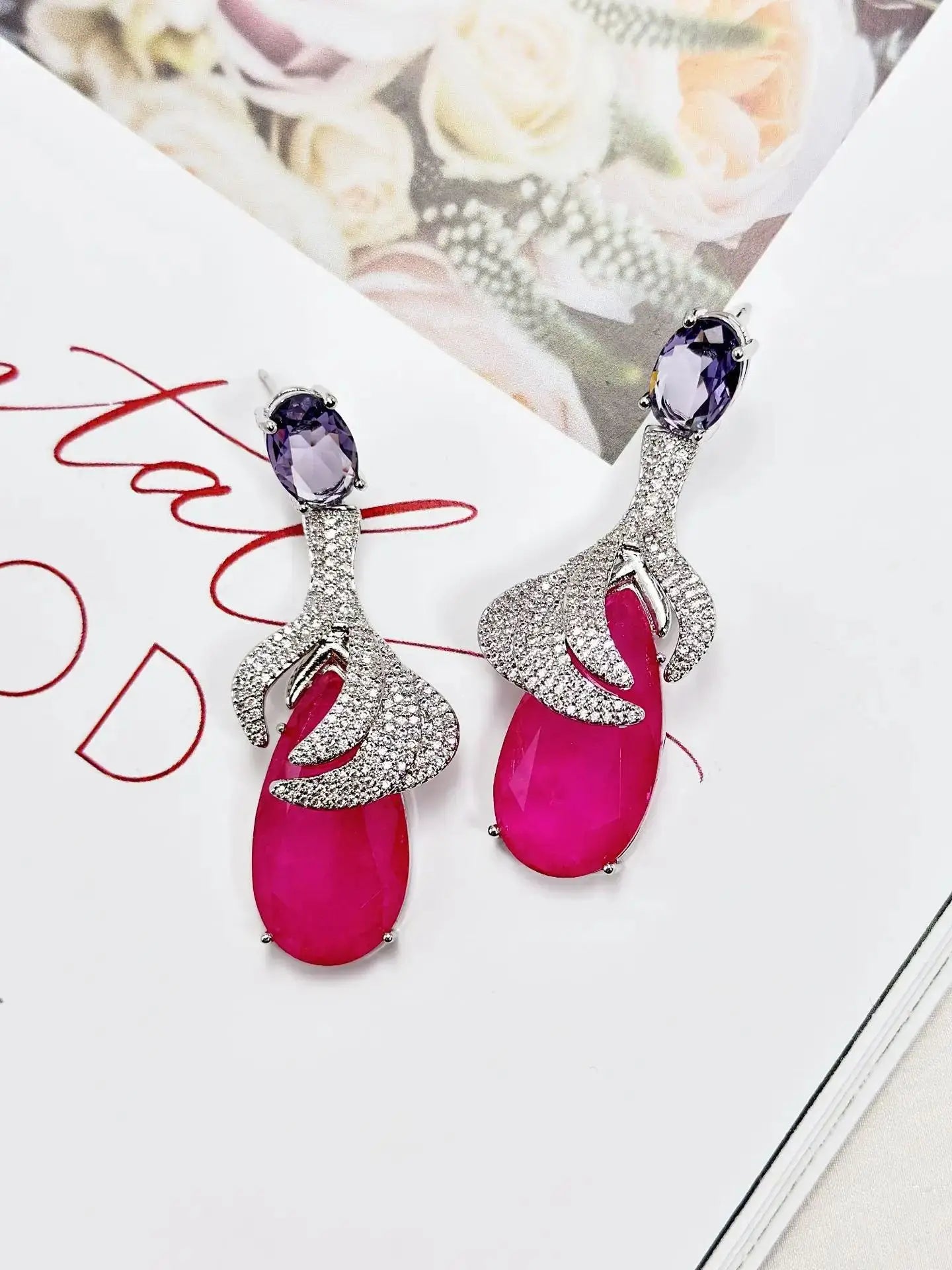 Bilincolor Three Dimensional Zircon Flower Leaf Earrings For Women