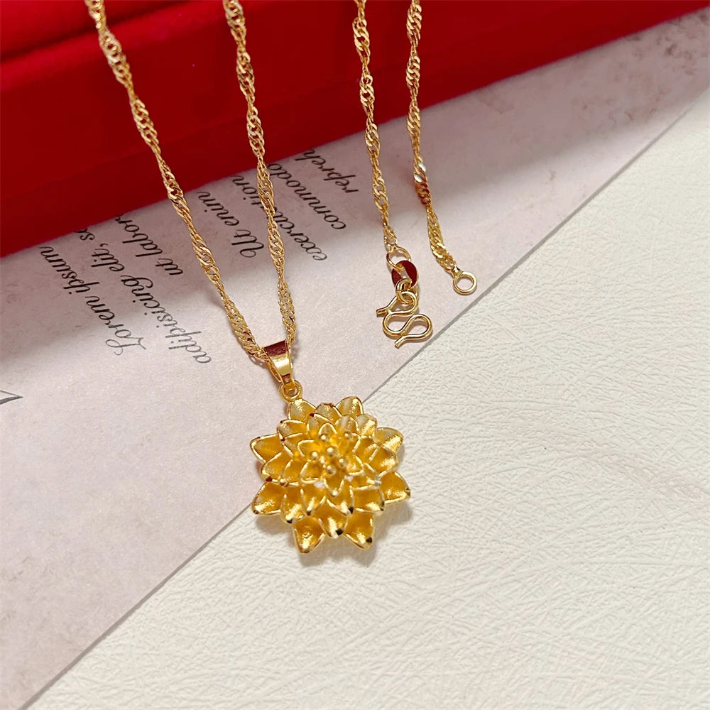 Gold Color Charm Necklaces for Women Flower Pendant Necklace Chain Collar Choker Wedding Jewelry Party Gifts Bijoux