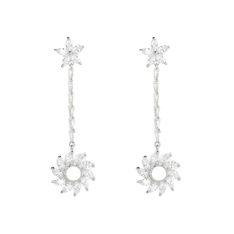 Bilincolor Luxury Long Zircon Sunflower Light Luxury Earrings for Christmas "Gift